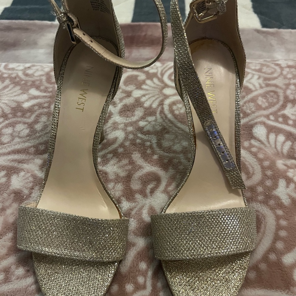 Nine West Sparkling Gold Open-Toe Ankle-Strap Heels